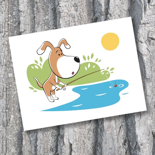 Comic Funny Süßer Hund Welpe Fischen Postkarte