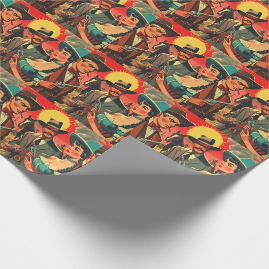 Comic für Vintage Western Geschenkpapier (Ecke)