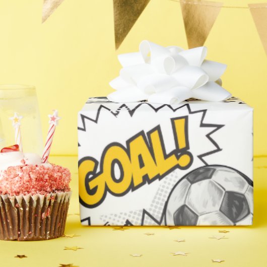 Comic Fußball-Tor-Muster – Retro-Sport Geschenkpapier (Geburtstagsparty)