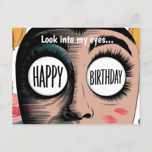 Comic-Gesicht große Augen Happy Birthday in den Au Postkarte