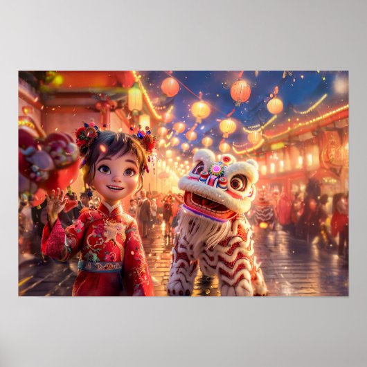 Comic Girl in Dragon Kostüm für chinesisches Neuja Poster (Vorne)