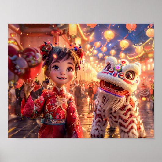 Comic Girl in Dragon Kostüm für chinesisches Neuja Poster (Vorne)