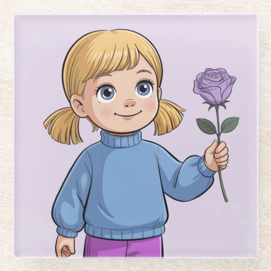 Comic Girl Lavender Rose Glass Untersetzer (Vorderseite)