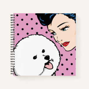 Comic Girl mit Bichon Frise Notebook Notizblock