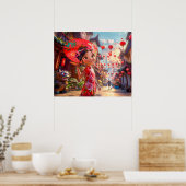 Comic Girl mit Parasol im Sonnenschein Poster (Küche)