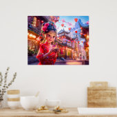 Comic Girl mit Small Hand Dragon Fantasie Poster (Küche)