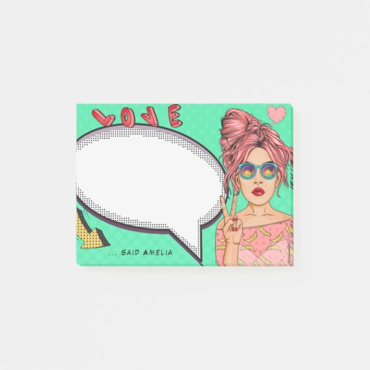 Comic Girl Pop Art Speech Blase Cool Personalisier Post-it Klebezettel (Vorderseite)