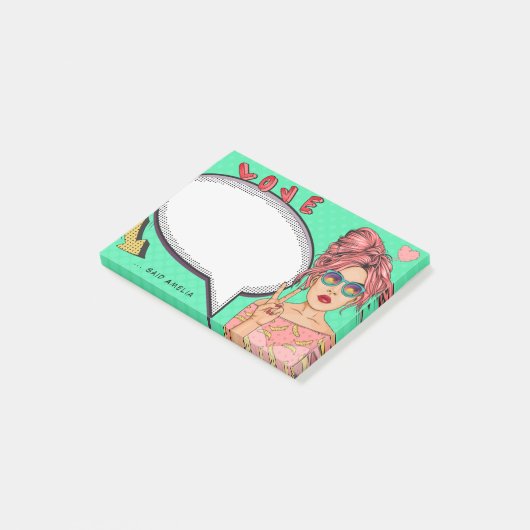 Comic Girl Pop Art Speech Blase Cool Personalisier Post-it Klebezettel (angewinkelt)