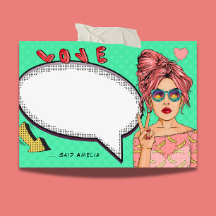 Comic Girl Pop Art Speech Blase Cool Personalisier Post-it Klebezettel