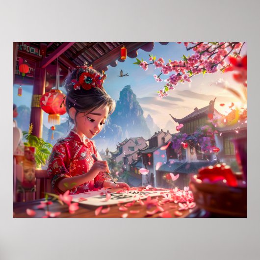 Comic Girl schreibt Kalligrafie im Mai Poster (Vorne)