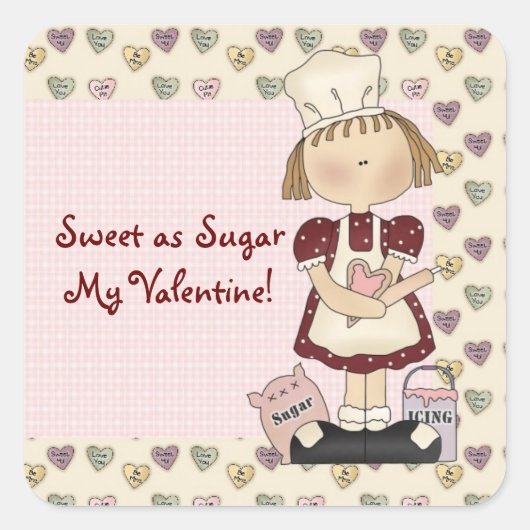 Comic Girl Sweet als Zucker Valentinstag Aufkleber (Vorderseite)
