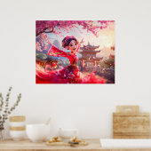 Comic Girl Tanzen mit Kirschblüten im März Poster (Küche)