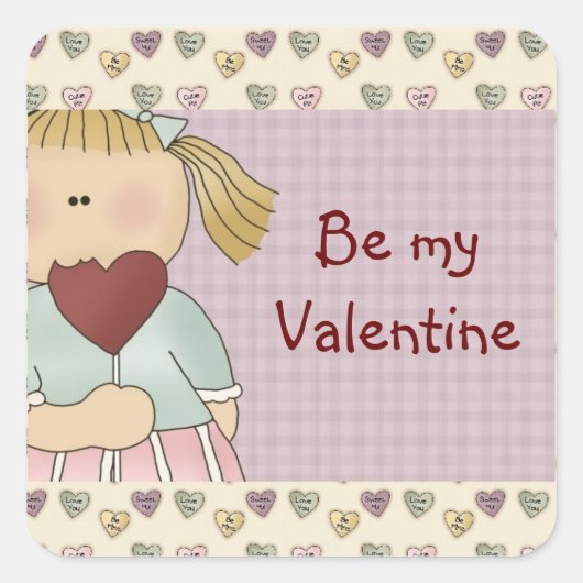 Comic Girl with Heart Valentine's Day Stickers (Vorderseite)