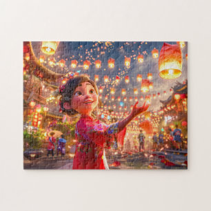 Comic Girl with Lanterns feiert chinesisches New Y Puzzle