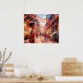 Comic Girl with Porcelain Bowl of Strawberries bei Poster (Küche)