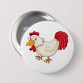 Comic-Hahn Weiße Henne Button (Vorne & Hinten)