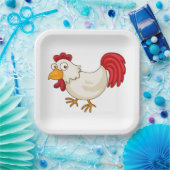 Comic Hahn Weiße Henne Pappteller (Party)