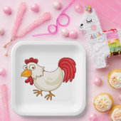 Comic Hahn Weiße Henne Pappteller (Party)