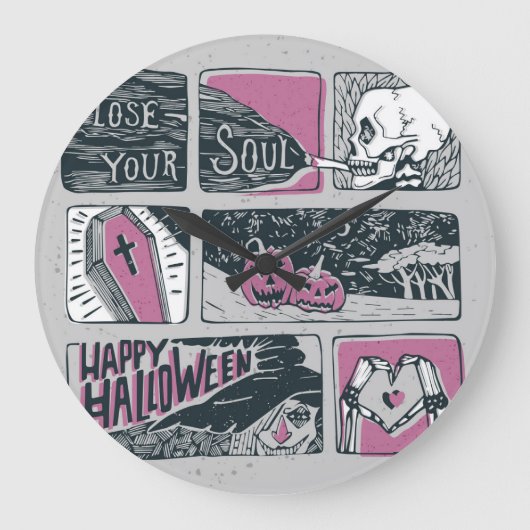 Comic Halloween: Spaß-Illustration Große Wanduhr (Vorderseite)