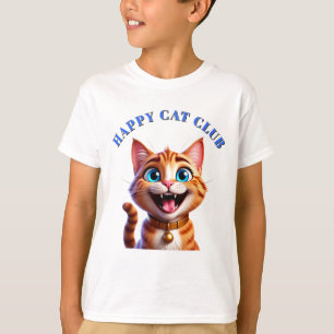 Comic-Haustierkatze mit blauen Augen und glücklich T-Shirt