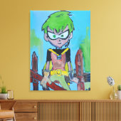 Comic-Held mit grünem Haar Leinwanddruck (Insitu (Wohnzimmer))