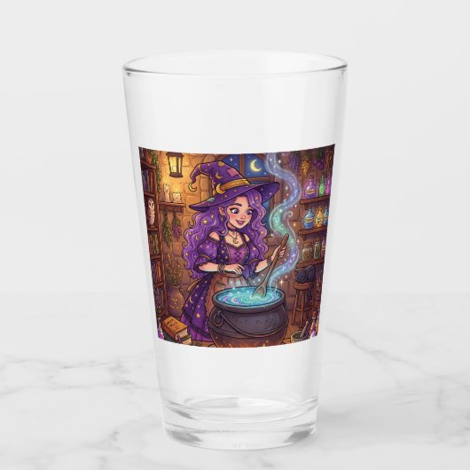 Comic-Hexe beim Liebestrank Glas (Vorderseite)
