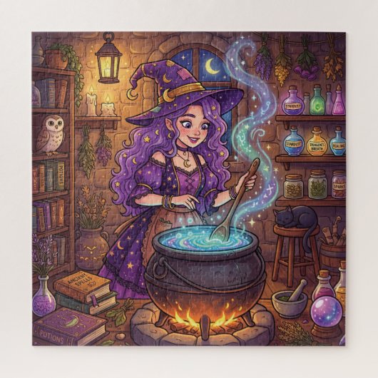 Comic-Hexe beim Liebestrank Puzzle (Vertikal)