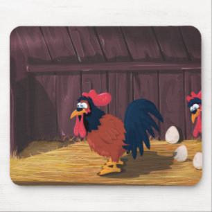 Comic-Huhn-Hühnerstall Mousepad