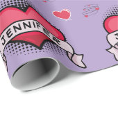 Comic im Stil lila Herzgeschenke Geschenkpapier (Rolleneckpunkt)