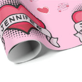 Comic im Stil rosa Herzgeschenke Geschenkpapier (Rolleneckpunkt)