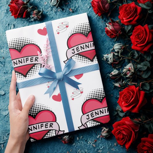 Comic im Stil Weißer Herzschlag Geschenkpapier