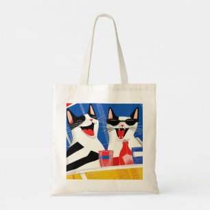 Comic Joyful Perfect Cat Duo Freude an Sommerspiel Tragetasche