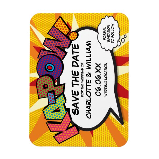 Comic KA-POW Moderner Spaß Save the Date Magnet (Vertikal)
