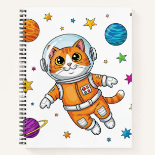 Comic-Katze-Astronaut schwebt im Weltraum Notizblock