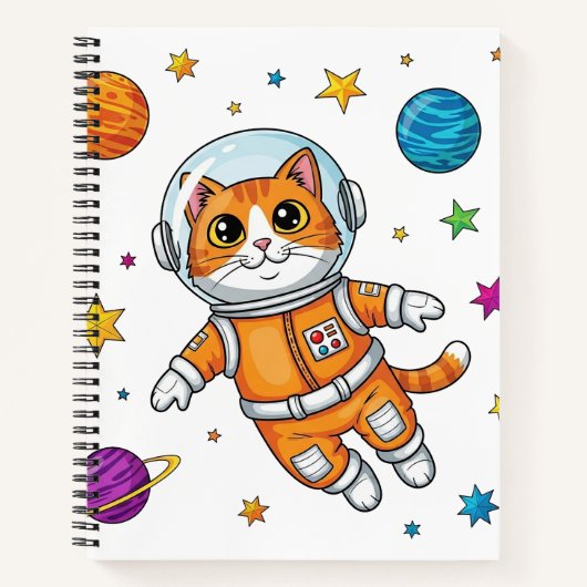 Comic-Katze-Astronaut schwebt im Weltraum Notizblock (Vorderseite)