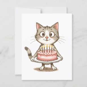 Comic-Katze mit Geburtstagskuchen Postkarte