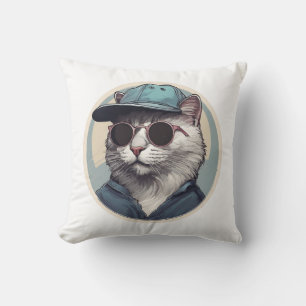 Comic-Katze mit Sonnenbrille Kissen