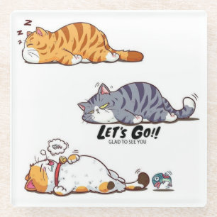 Comic-Katzen "LOS GEHT'S!!" Untersetzer