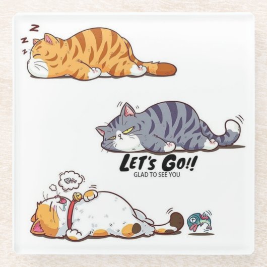 Comic-Katzen "LOS GEHT'S!!" Untersetzer (Vorderseite)