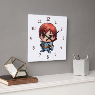 Comic Knight Kinder-Fantasie-Schlafzimmer Quadratische Wanduhr