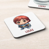 Comic Knight Personalized Kids Room Drink Coaster Getränkeuntersetzer (Linke Seite)
