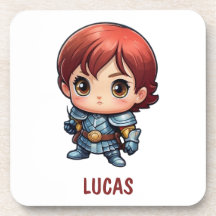 Comic Knight Personalized Kids Room Drink Coaster