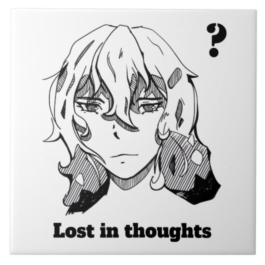Comic lineart Lost in Thoughts Fliese (Vorderseite)