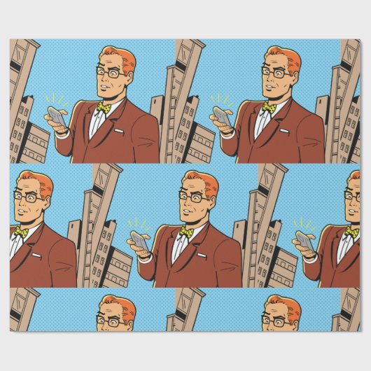 Comic Mann mit Handy Geschenkpapier (Flach)