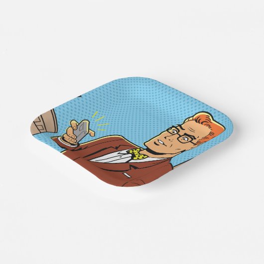 Comic Mann mit Handy Pappteller (Gewinkelt)