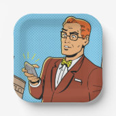 Comic Mann mit Handy Pappteller (Vorderseite)