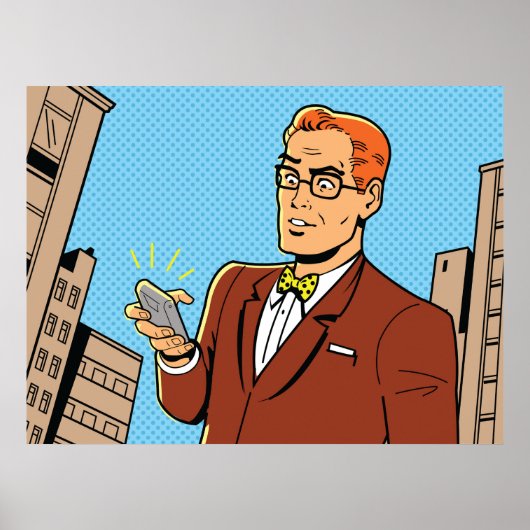 Comic Mann mit Handy Poster (Vorne)