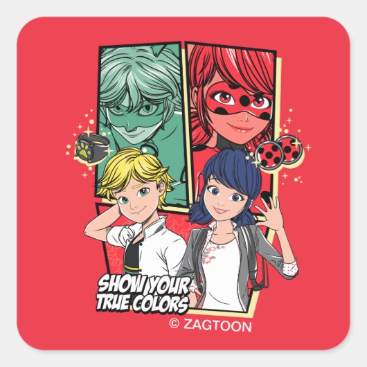 Comic Marinette & Adrien Quadratischer Aufkleber (Vorderseite)