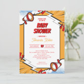 Comic Megaphone Kinderdusche Einladung (Stehend Vorderseite)