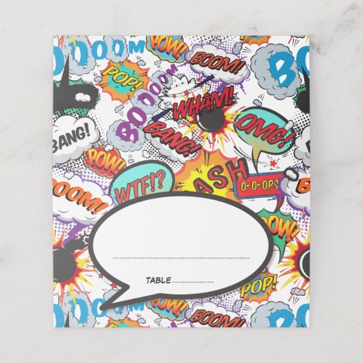 Comic "Moderne Sprechblase Spaß" Platzkarte (Außenseite Aufgefaltet)